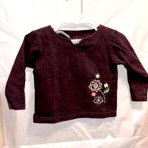 LEE | Baby Girls Plum Purple Long sleeve Embroidered 100% Cotton T Shirt 6-9 M
